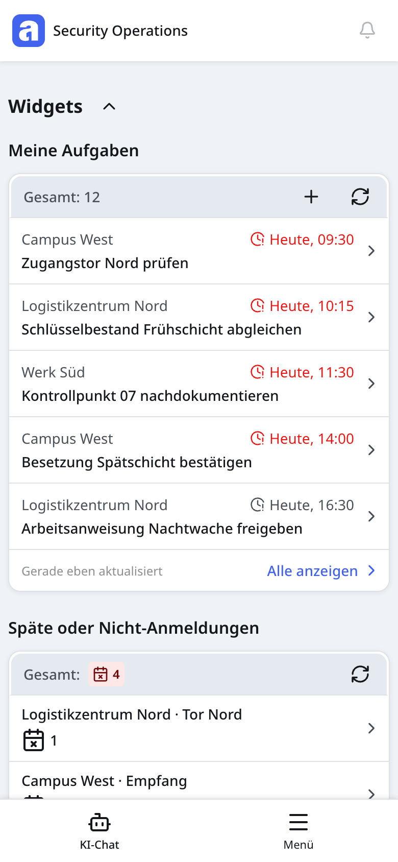 Mobile Agility-One-Übersicht desselben fiktiven Demo-Kontexts.